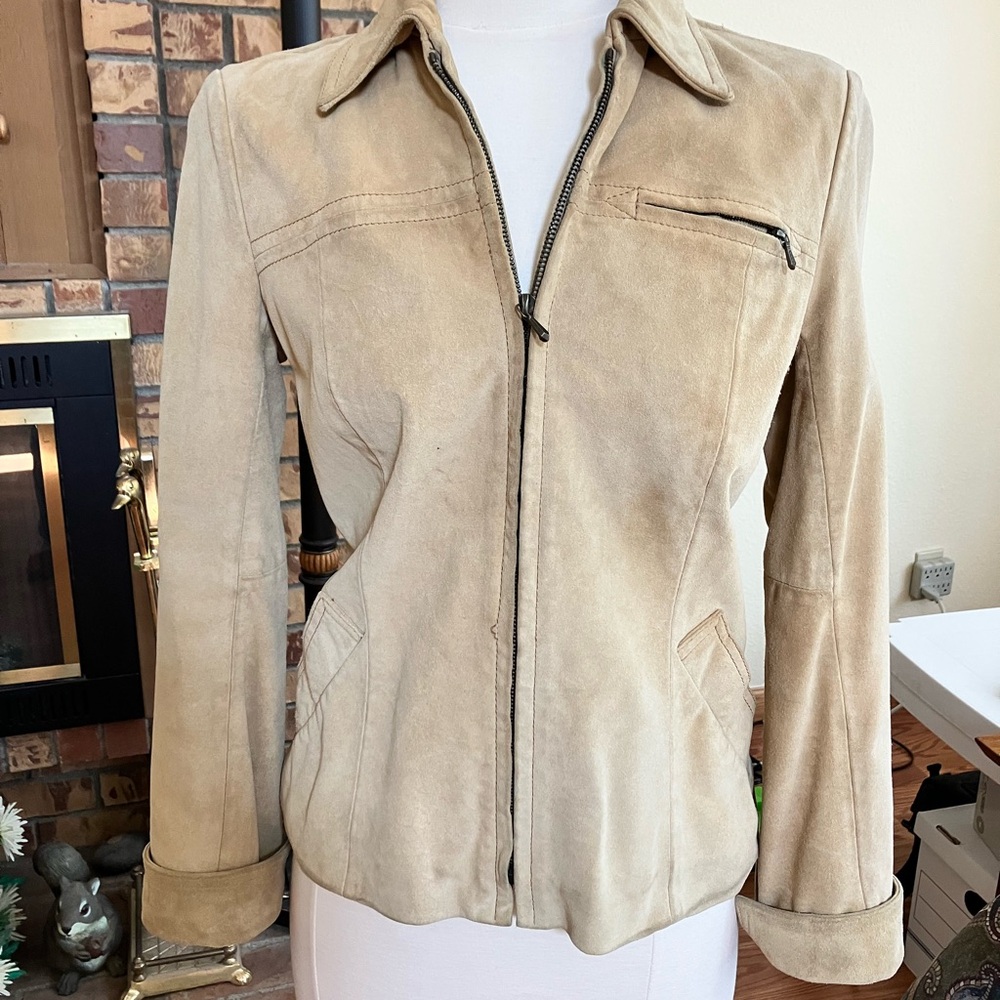 J. Crew Tan Suede Utility Jacket with Zip Breast Pocket & Classic Collar, XS